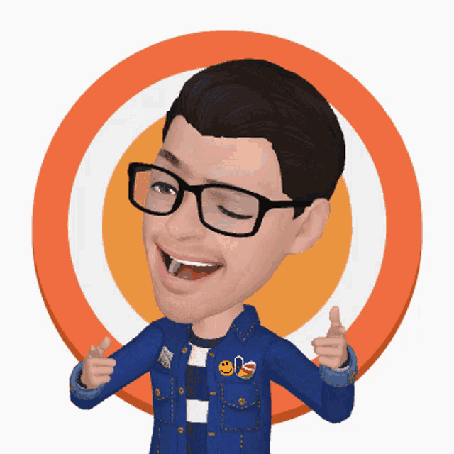 a cartoon of a man wearing glasses and a blue jacket