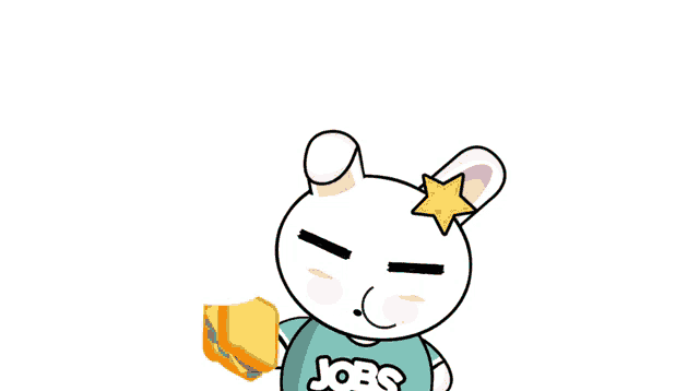 a cartoon of a rabbit wearing a jobs shirt