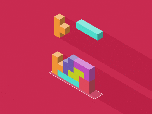 a stack of colorful blocks against a red background