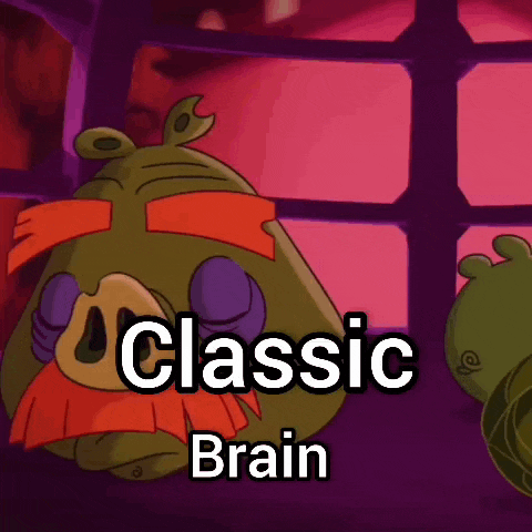 a cartoon character with the words classic brain written below it