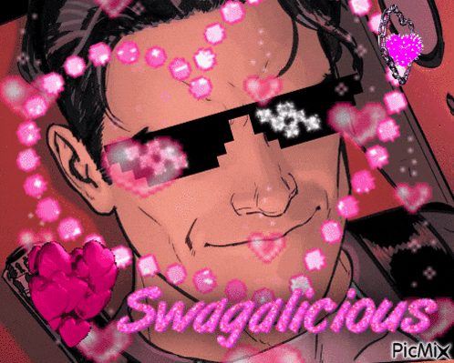 a drawing of a man wearing sunglasses with the words swaglicious surrounding him