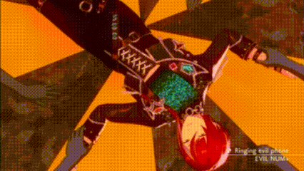 a cartoon character with red hair is laying on his back on a yellow background .