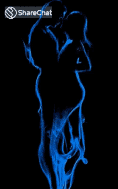 a silhouette of a man and a woman kissing with a sharechat logo in the corner
