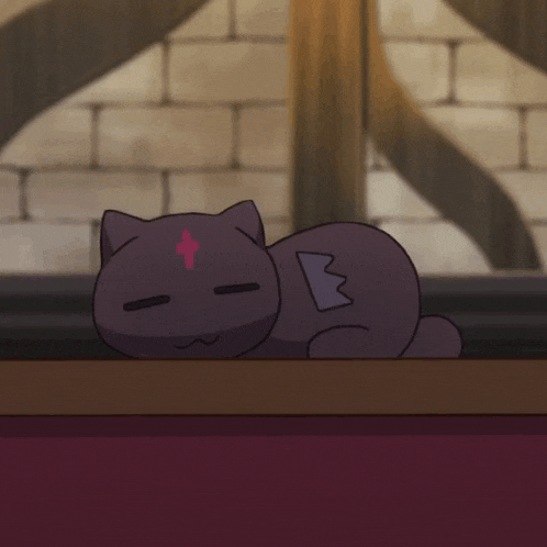 a cartoon cat with a cross on its head is sleeping on a window sill