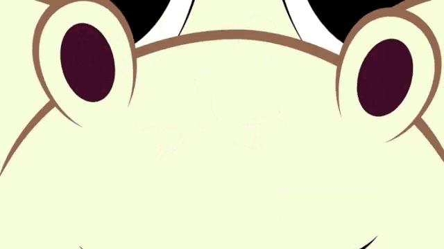 a close up of a cartoon character 's face with hearts in its eyes