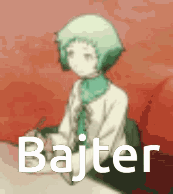 a blurry picture of a girl with the word bajter written on it