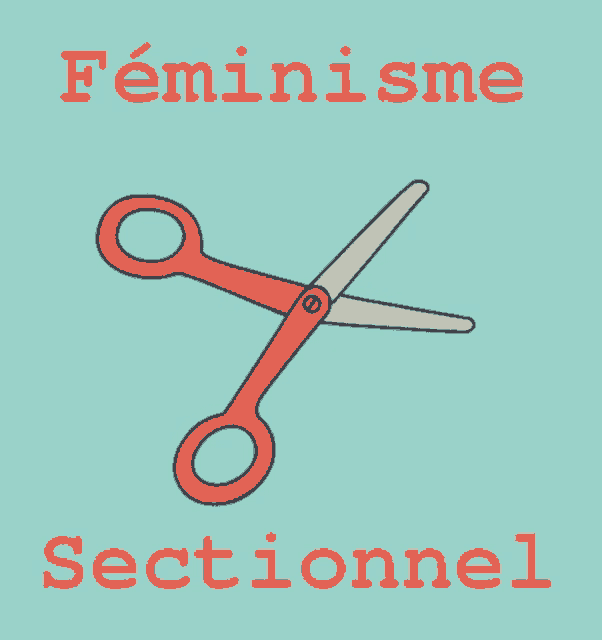 a pair of scissors cutting a bone with the words feminisme sectionnel below them