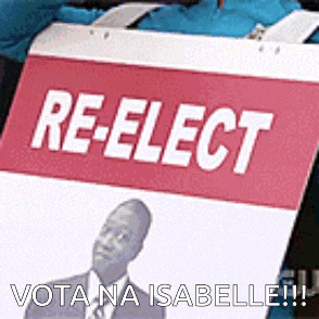 a person is holding a sign that says re-elect with a picture of a man on it .