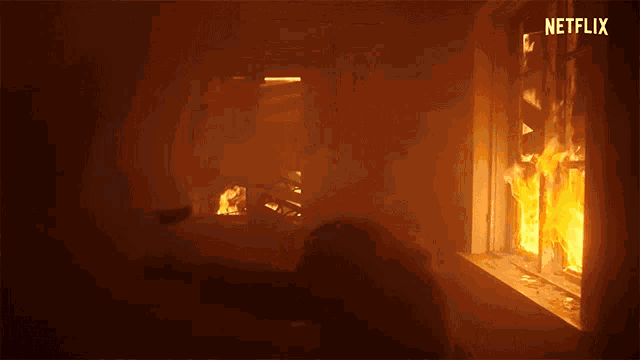 a netflix logo is visible in the corner of a fire