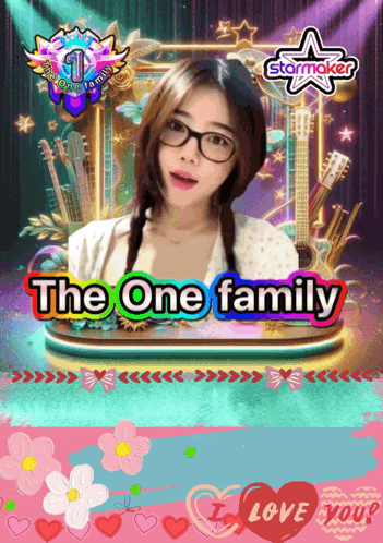 a picture of a girl with glasses and the words the one family