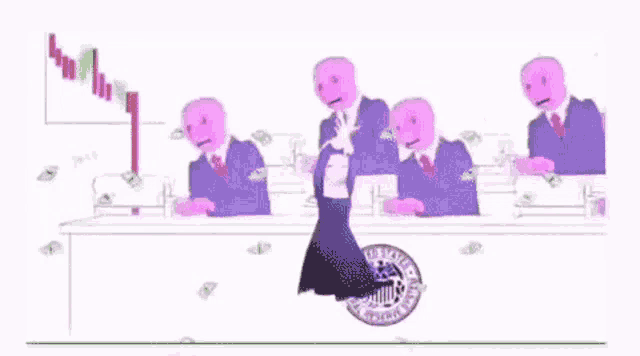 a cartoon of a woman dancing in front of a group of men .