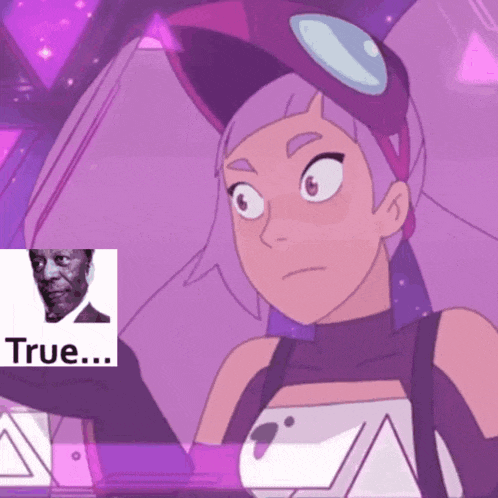 a cartoon of a girl with a picture of a man behind her that says " true "