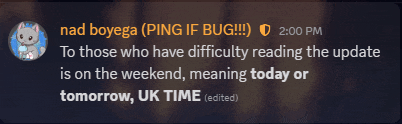 nad boyega ping if bug !! 2:00 pm to those who have difficulty reading the update is on the weekend meaning today or tomorrow
