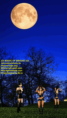 a picture of three women standing in front of a full moon with magic of brightid written on the bottom