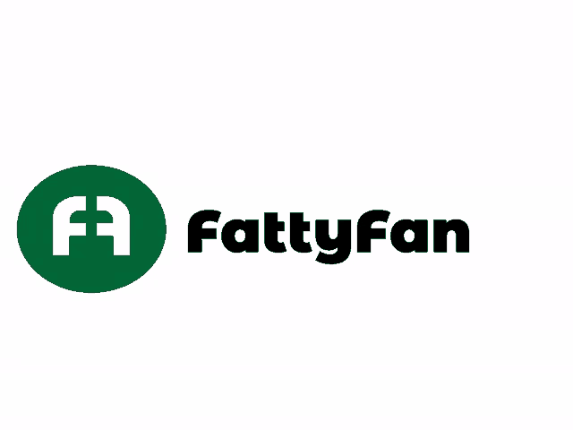 a logo for fattyfan has a green circle with the letter f in it