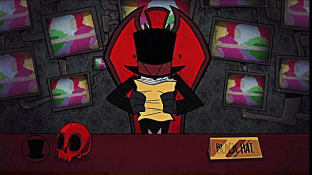 a cartoon character is sitting at a desk with a sign that says " broadcast "