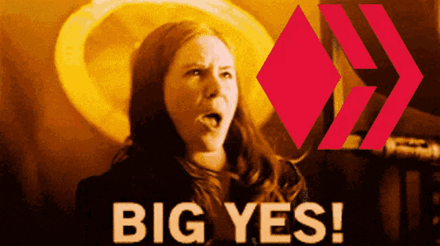 a woman with her mouth open and the words big yes in front of her