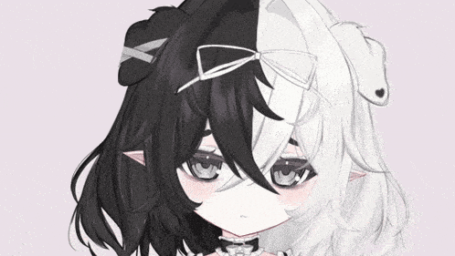 a close up of a black and white anime girl with a bow on her head .
