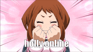 a girl covering her face with her hands and the words hollyonline on the bottom