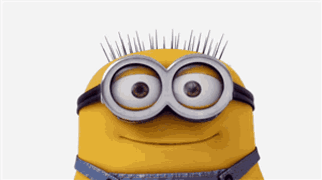 a close up of a minion 's face with two eyes
