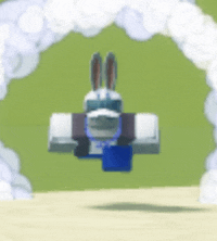 a cartoon donkey is flying through the air with smoke coming out of it .