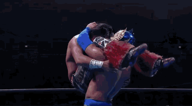 two men are wrestling in a ring with a lec inc. sign in the background
