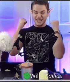 a man wearing a black shirt with the name will kallias on it