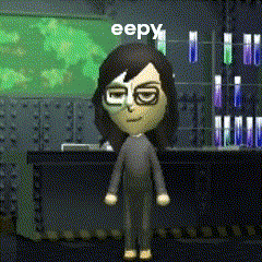a cartoon character is standing in front of a green screen that says eepy on it