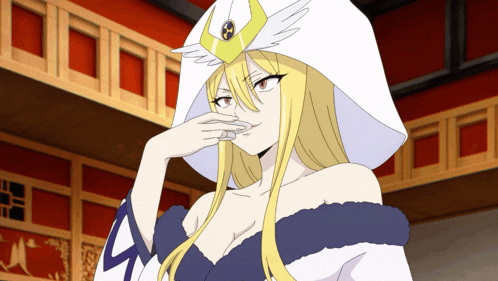 a woman with blonde hair wearing a white hat with a x on it