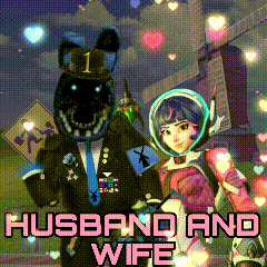 a cartoon of a husband and wife standing next to each other on a street