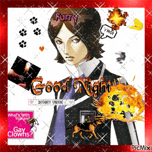 a picture of a boy with the words good night written on it