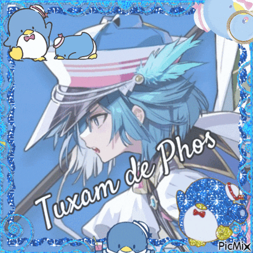 a picture of tuxam de phos with penguins around