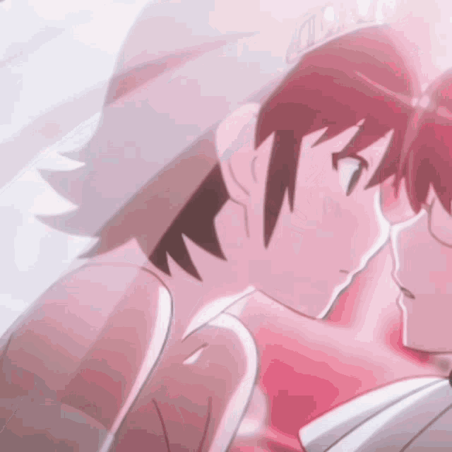 a couple of anime characters looking at each other with one wearing a crown