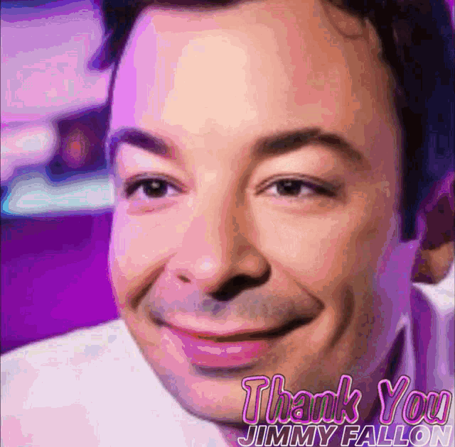 a close up of jimmy fallon 's face with the words thank you jimmy fallon below him