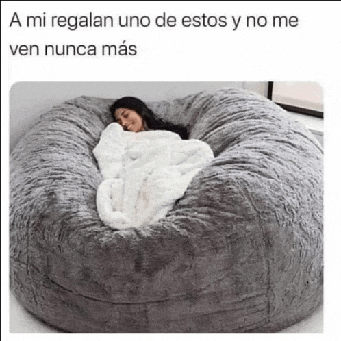 a woman is laying on a large bean bag chair with a blanket .