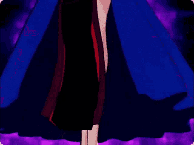 a cartoon character is standing in front of a purple background .
