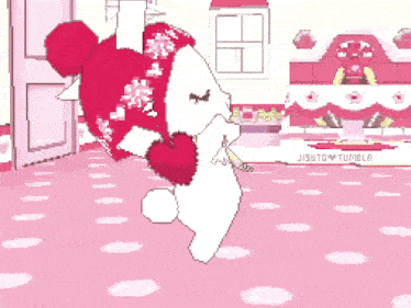 a pixel art of a teddy bear holding a heart with the words jisuto tumblr in the corner