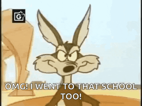coyote from looney tunes is angry and says `` omg ! i went to that school too ! ''