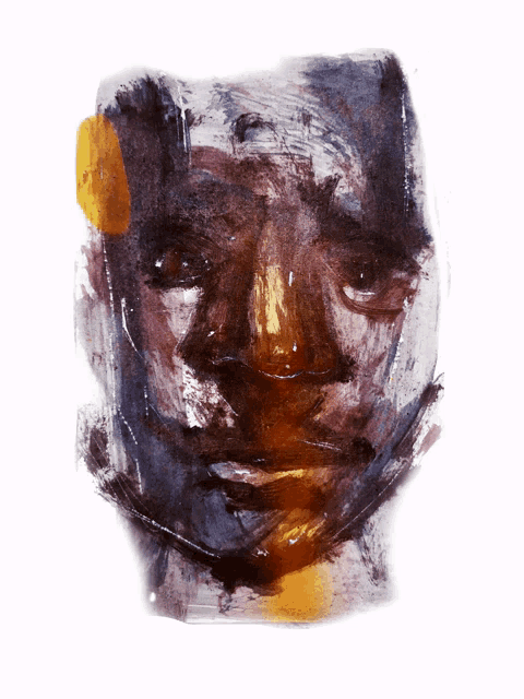 a painting of a man 's face with a yellow spot