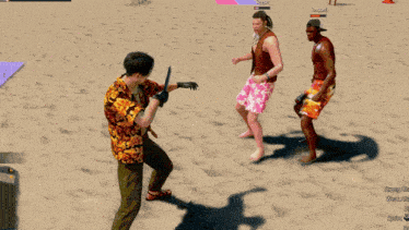 a video game is being played on a sandy beach and the player 's name is tomstuff