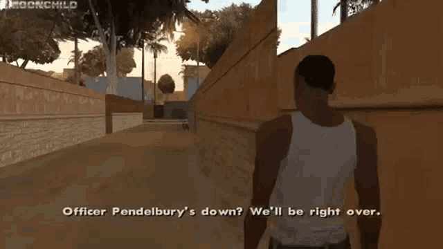 a man in a video game says officer pendlebury 's down we 'll be right over ..