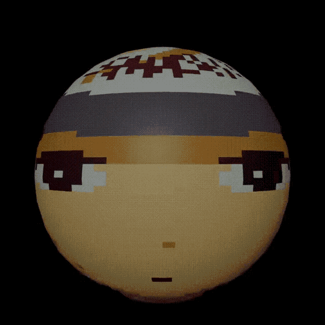 a sphere with a pixelated face on it and the letter h on it