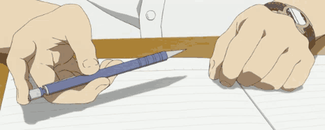 a person wearing a watch is holding a pen over a piece of paper