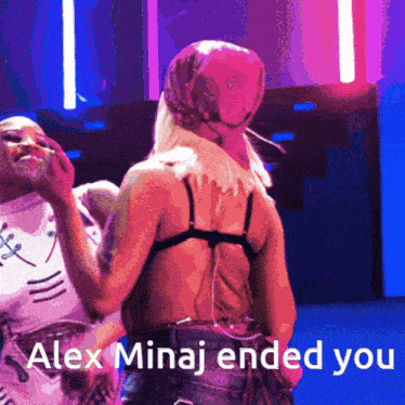 a picture of a man and a woman with alex minaj ended you written on it