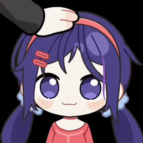 a cartoon girl with purple hair and a red headband