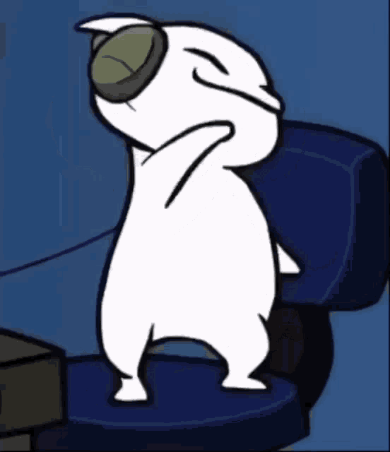 a cartoon character wearing headphones is standing in a chair