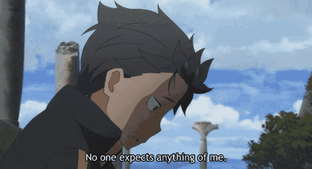 a man in a black jacket with the words no one expects anything of me
