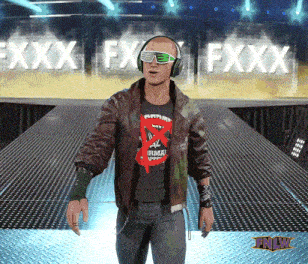 a man wearing headphones stands in front of a sign that says fxxx