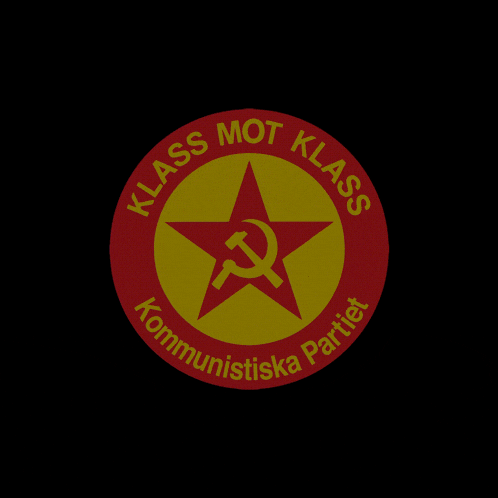 a red circle with a yellow star and the words klass mot klass kommunistiska partiet on it