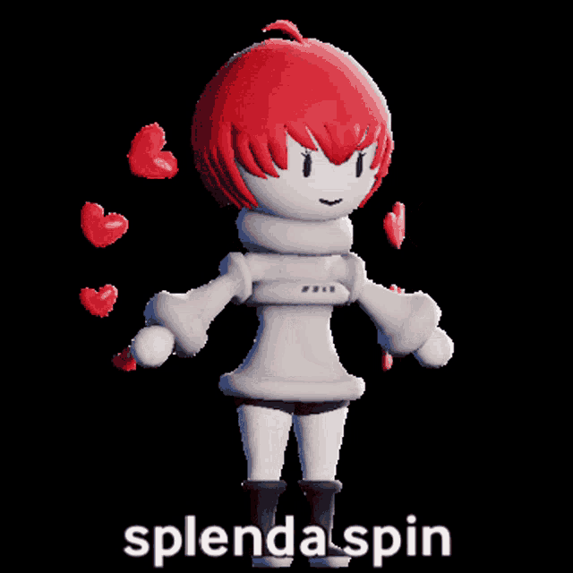 a cartoon character with red hair is surrounded by red hearts and the words splenda spin